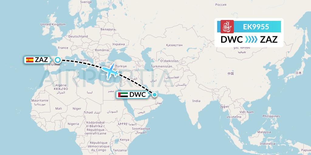 EK9955 Emirates Flight Map: Dubai to Zaragoza