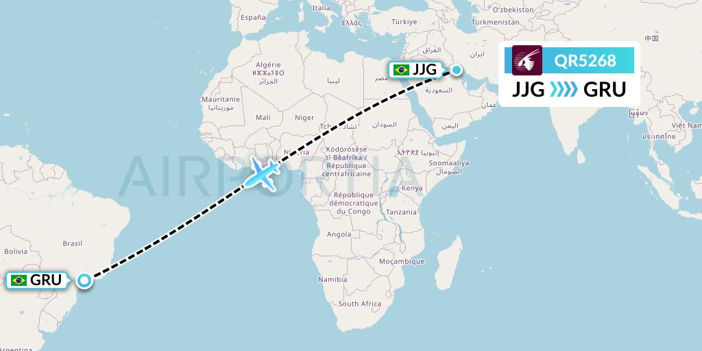 QR5268 Qatar Airways Flight Map: Criciuma to Sao Paulo