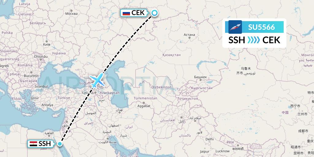 SU5566 Aeroflot Flight Map: Sharm el-Sheikh to Chelyabinsk