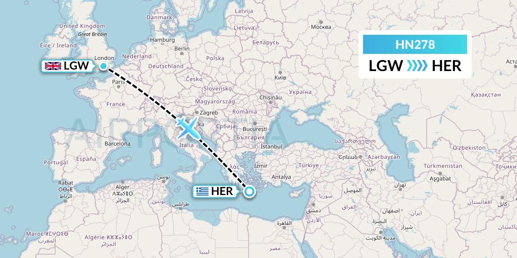 HN278 Uab Heston Airlines Jsc Heston Airl Flight Map: London to Heraklion
