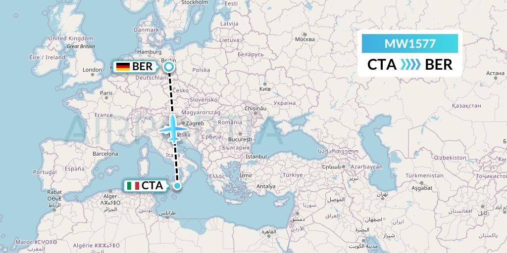 MW1577 Mokulele Flight Service Flight Map: Catania to Berlin