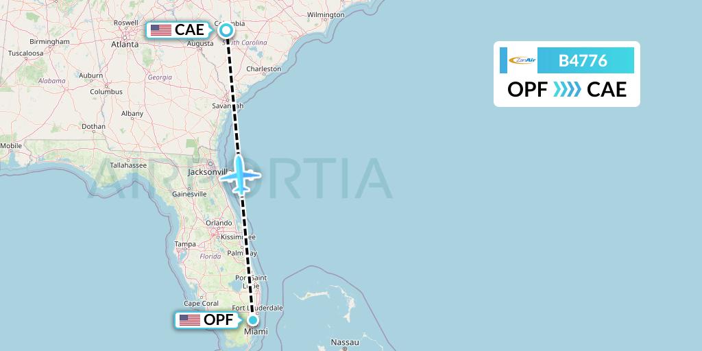 B4776 Zanair Flight Map: Miami to Columbia