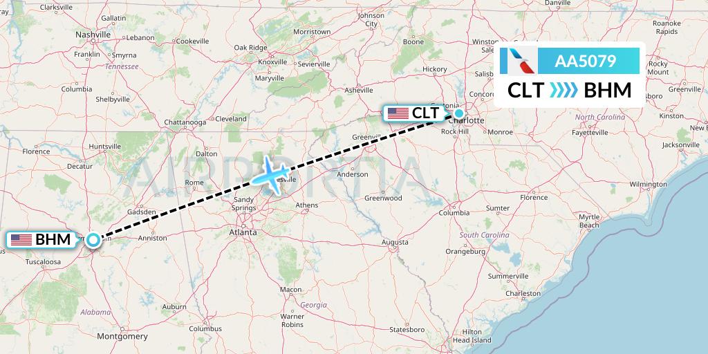 AA5079 American Airlines Flight Map: Charlotte to Birmingham
