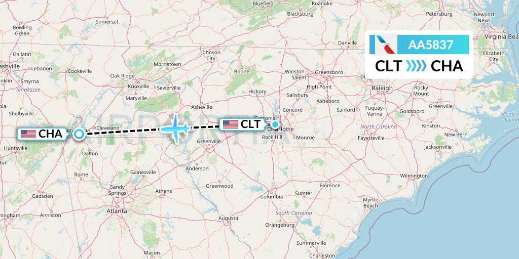 AA5837 American Airlines Flight Map: Charlotte to Chattanooga
