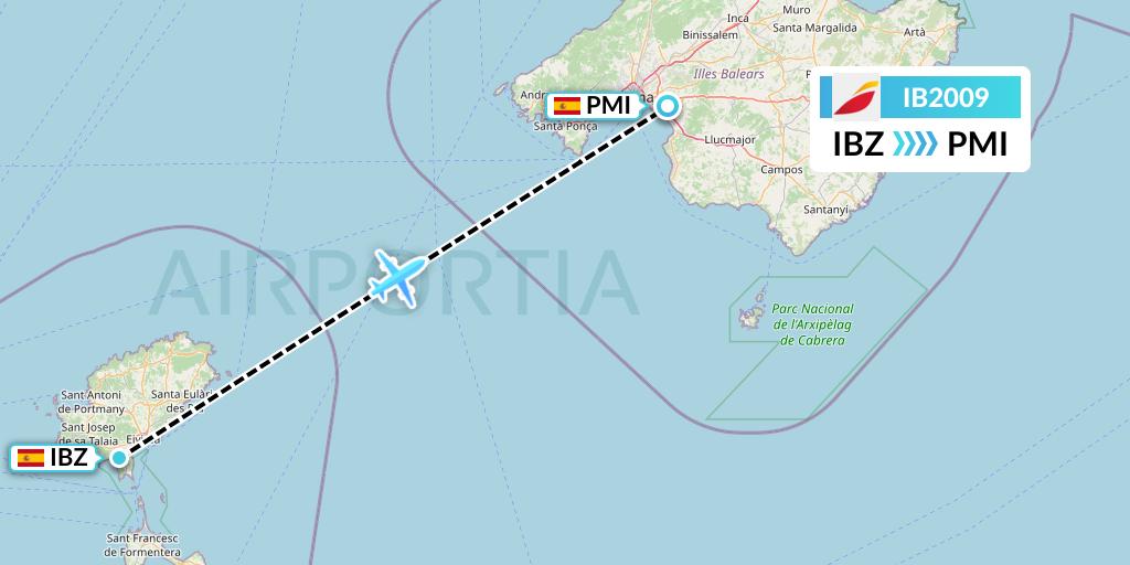 IB2009 Iberia Flight Map: Ibiza to Palma de Mallorca