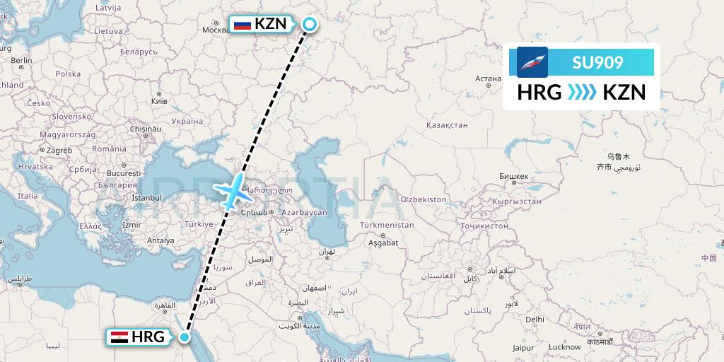 SU909 Aeroflot Flight Map: Hurghada to Kazan