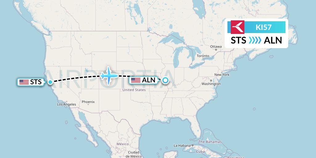 KI57 Krasavia Flight Map: Santa Rosa to Alton-St Louis