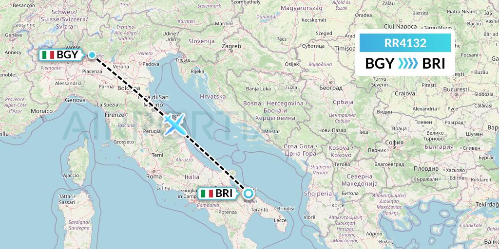 RR4132 Royal Air Force Flight Map: Milan to Bari