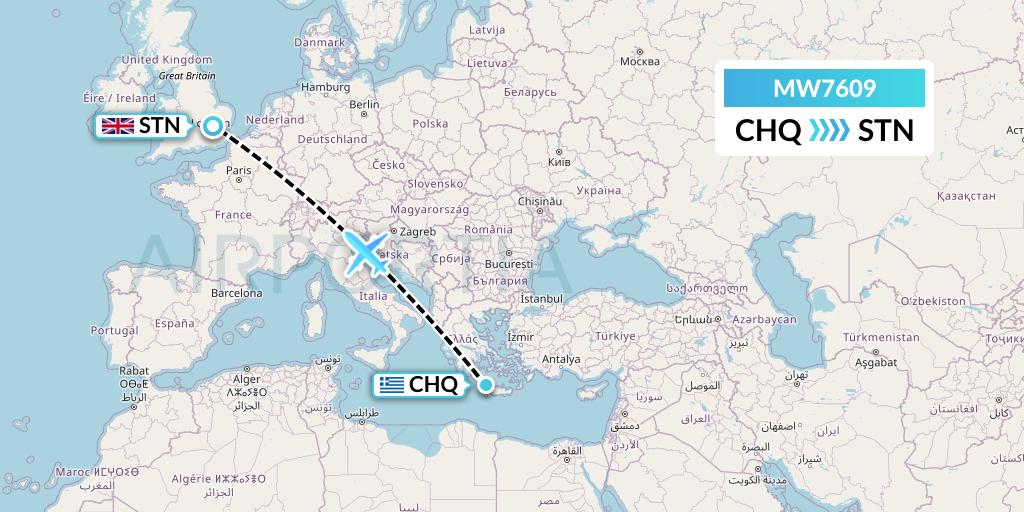 MW7609 Mokulele Flight Service Flight Map: Chania to London