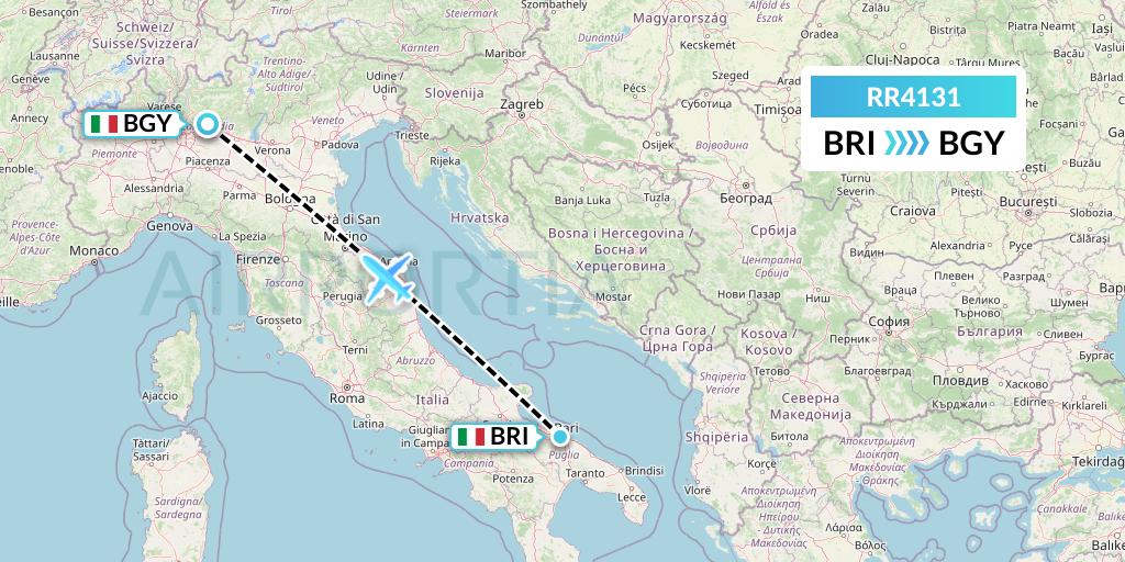 RR4131 Royal Air Force Flight Map: Bari to Milan