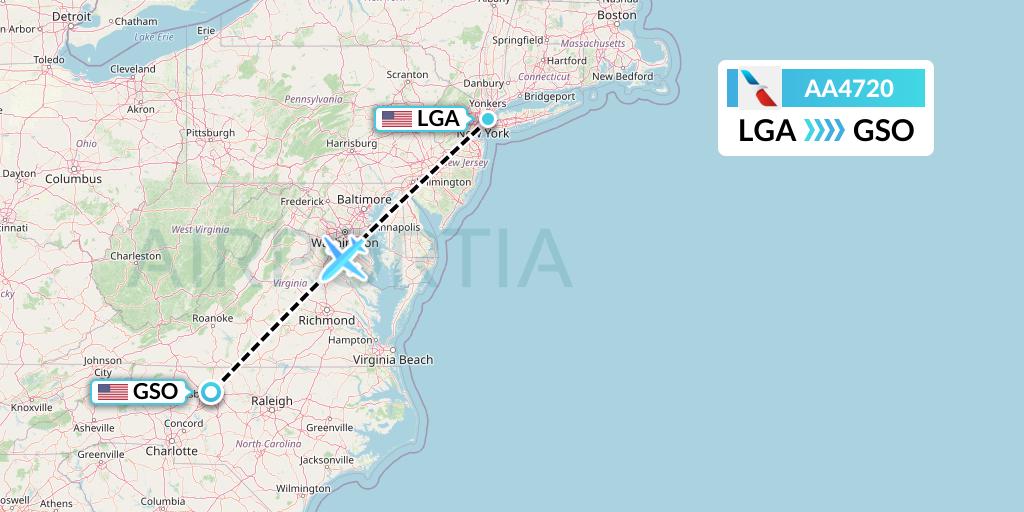 AA4720 American Airlines Flight Map: New York to Greensboro