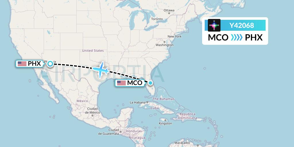 Y42068 Volaris Flight Map: Orlando to Phoenix