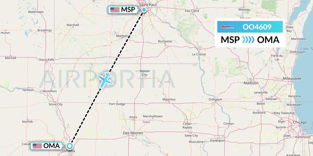 OO4609 SkyWest Airlines Flight Map: Minneapolis to Omaha