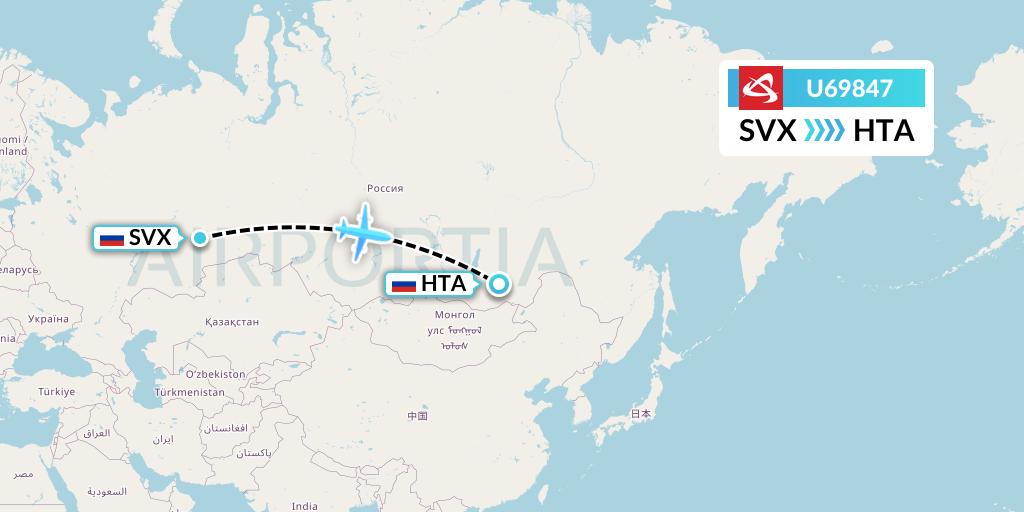 U69847 Ural Airlines Flight Map: Yekaterinburg to Chita
