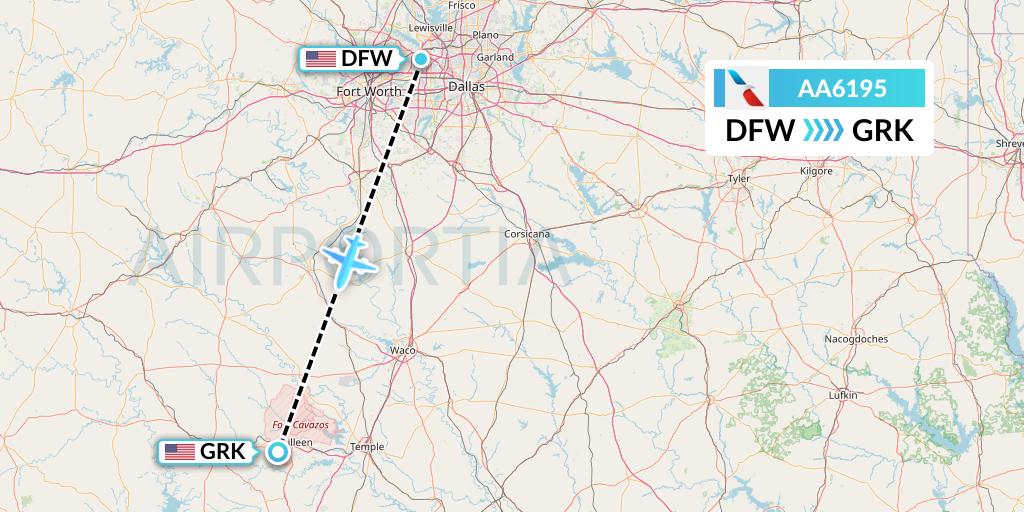 AA6195 American Airlines Flight Map: Dallas to Killeen