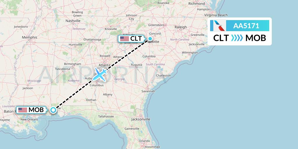 AA5171 American Airlines Flight Map: Charlotte to Mobile