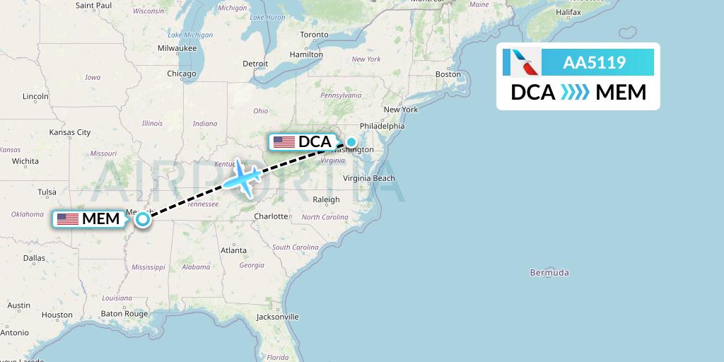 AA5119 American Airlines Flight Map: Washington to Memphis