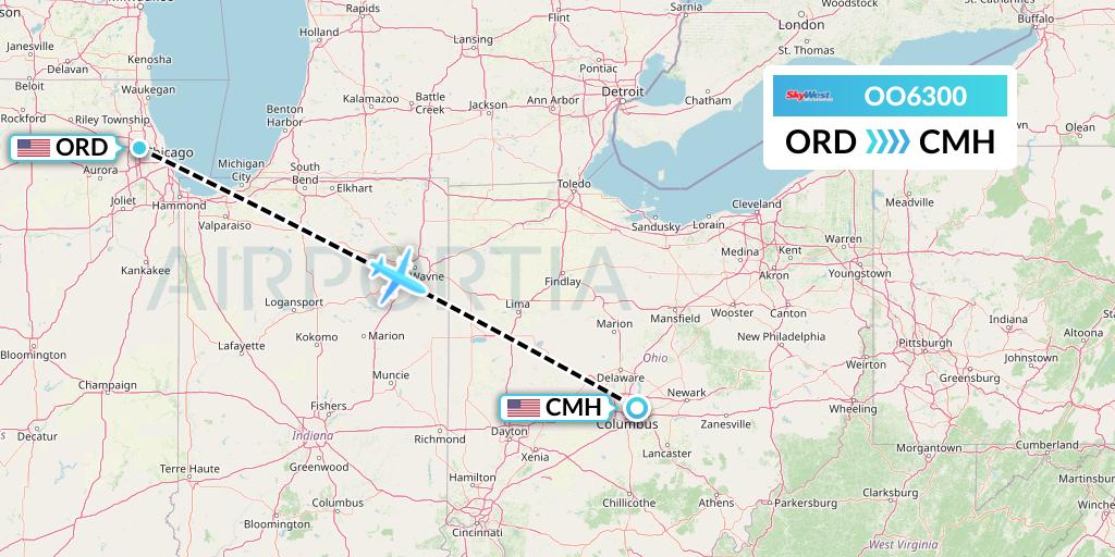 OO6300 SkyWest Airlines Flight Map: Chicago to Columbus