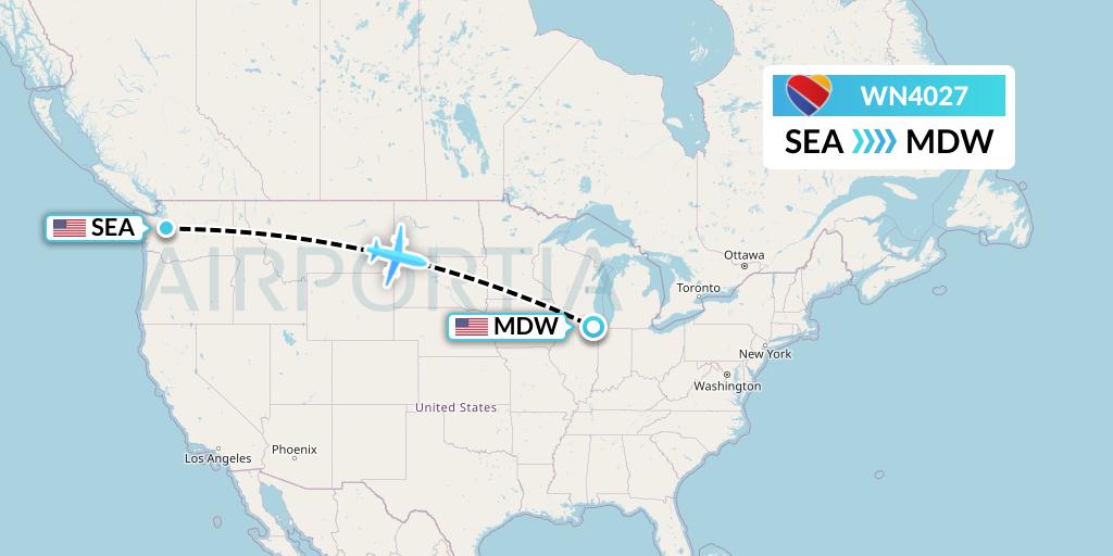 WN4027 Southwest Airlines Flight Map: Seattle to Chicago