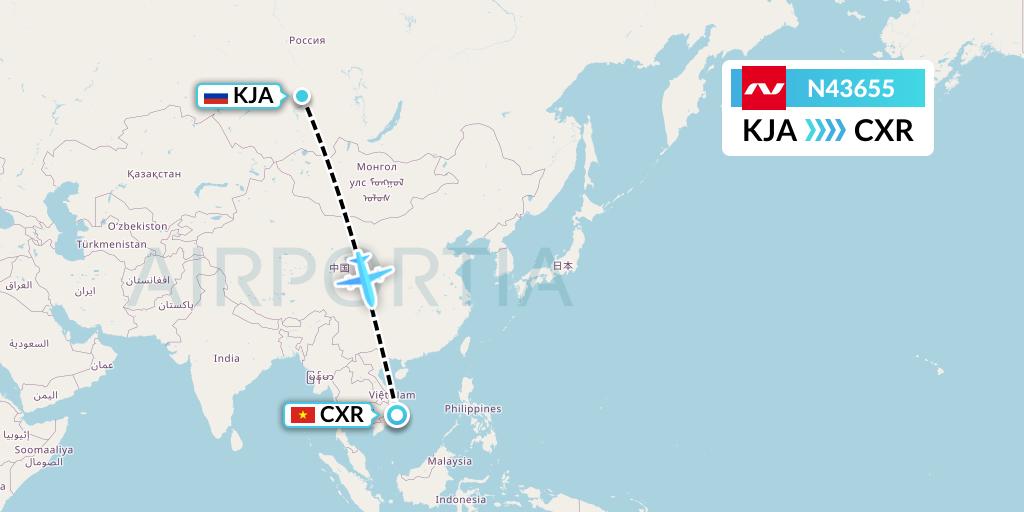 N43655 Nordwind Airlines Flight Map: Krasnoyarsk to Nha Trang
