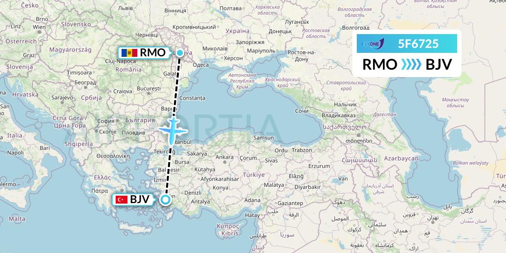 5F6725 Fly One Flight Map: Chisinau to Bodrum