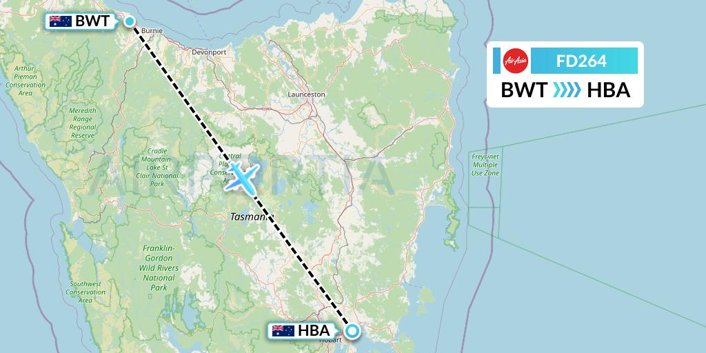 FD264 Thai AirAsia Flight Map: Burnie to Hobart