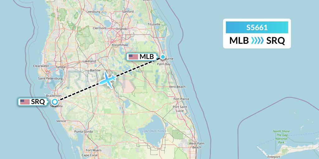 S5661 Star Air Flight Map: Melbourne to Sarasota
