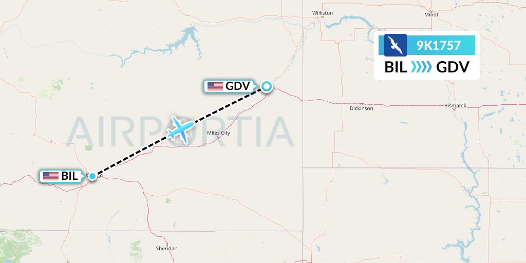9K1757 Cape Air Flight Map: Billings to Dawson
