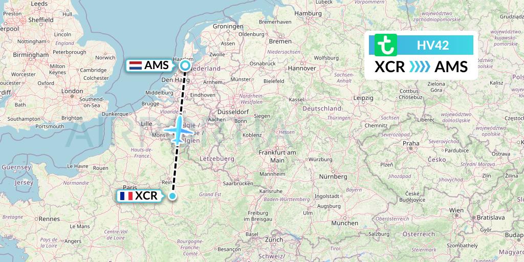 HV42 Transavia Flight Map: Paris to Amsterdam