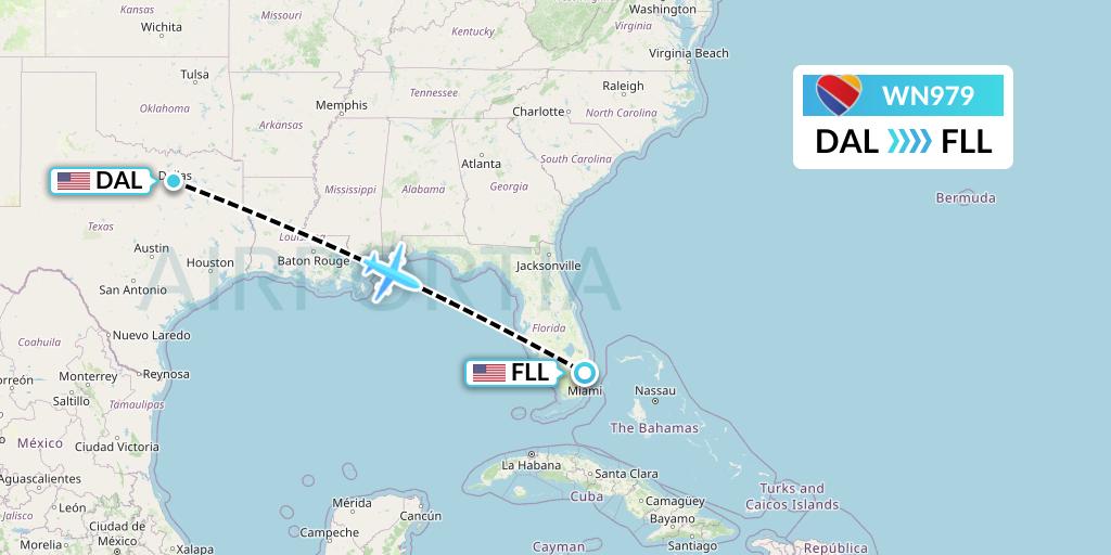 WN979 Southwest Airlines Flight Map: Dallas to Fort Lauderdale