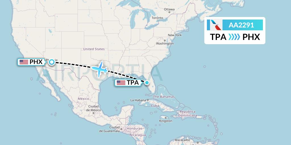 AA2291 American Airlines Flight Map: Tampa to Phoenix
