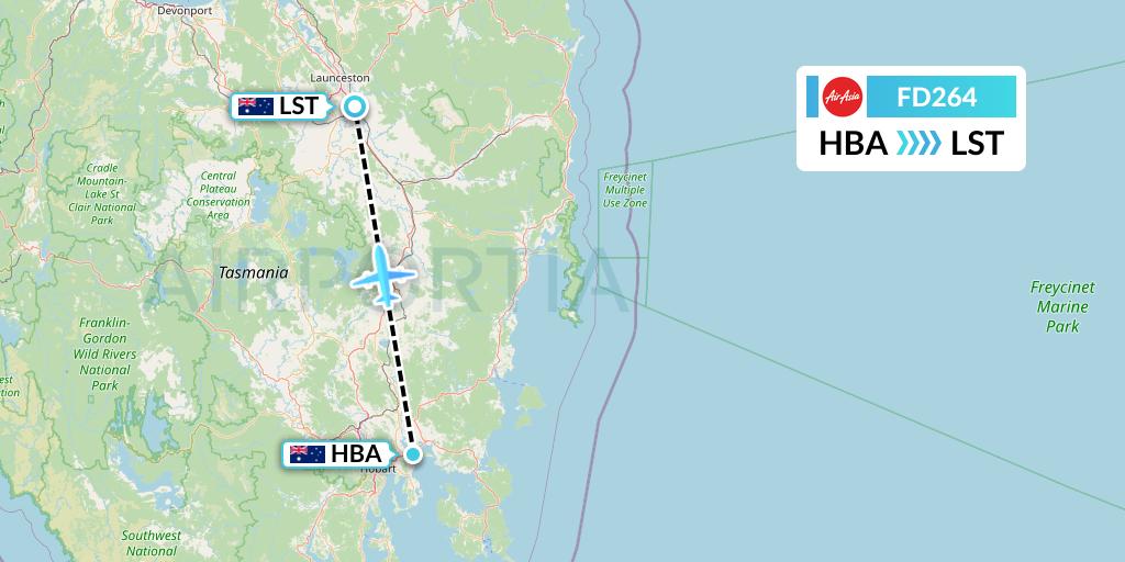 FD264 Thai AirAsia Flight Map: Hobart to Launceston