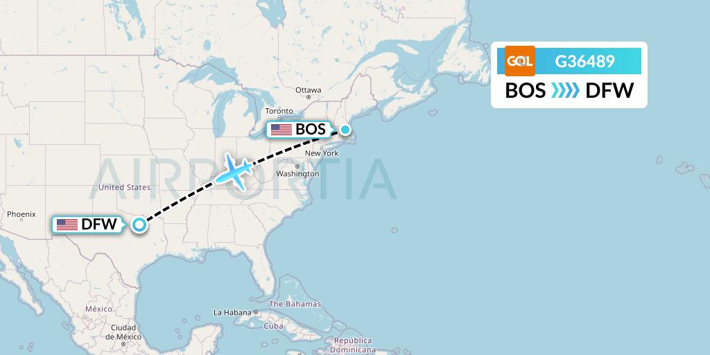 G36489 GOL Transportes Aeros Flight Map: Boston to Dallas