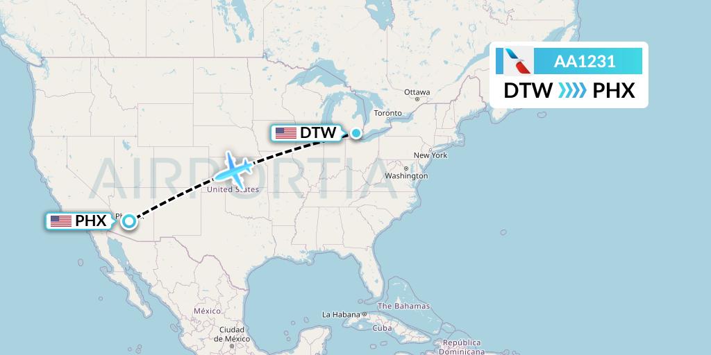 AA1231 American Airlines Flight Map: Detroit to Phoenix