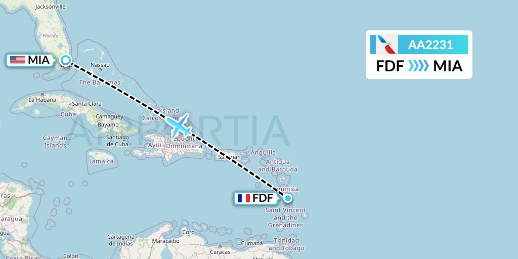 AA2231 American Airlines Flight Map: Fort-de-France to Miami