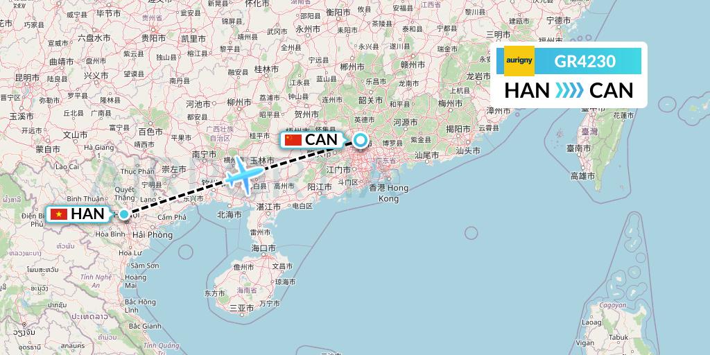 GR4230 Aurigny Air Services Flight Map: Hanoi to Guangzhou
