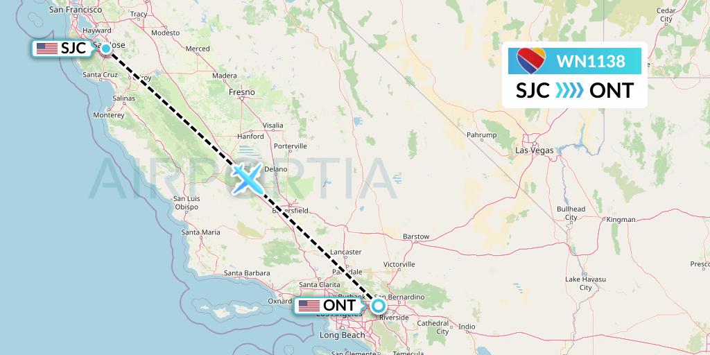 WN1138 Southwest Airlines Flight Map: San Jose to Ontario