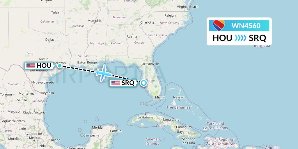 WN4560 Southwest Airlines Flight Map: Houston to Sarasota