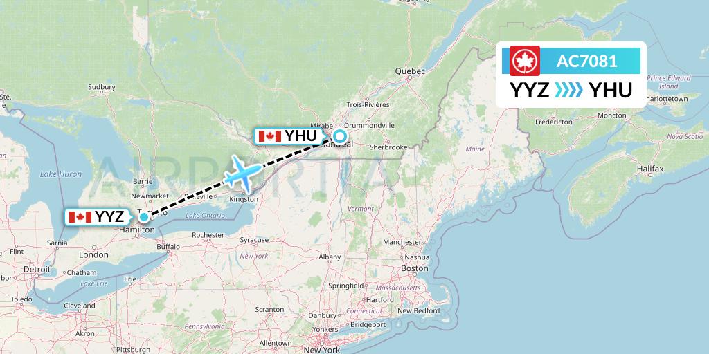 AC7081 Air Canada Flight Map: Toronto to Montreal