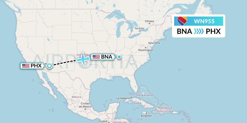 WN955 Southwest Airlines Flight Map: Nashville to Phoenix