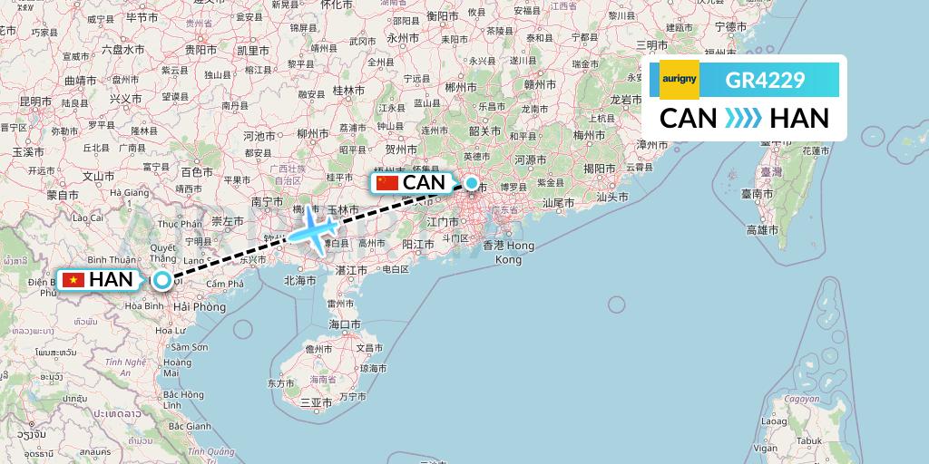 GR4229 Aurigny Air Services Flight Map: Guangzhou to Hanoi