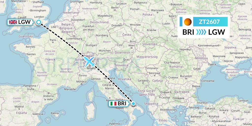 ZT2607 Titan Airways Flight Map: Bari to London