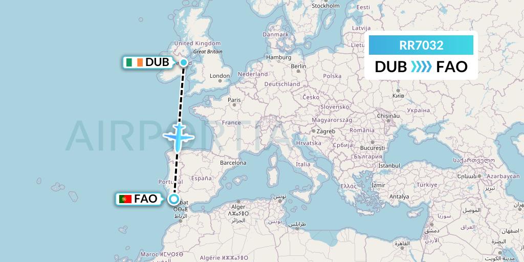 RR7032 Royal Air Force Flight Map: Dublin to Faro