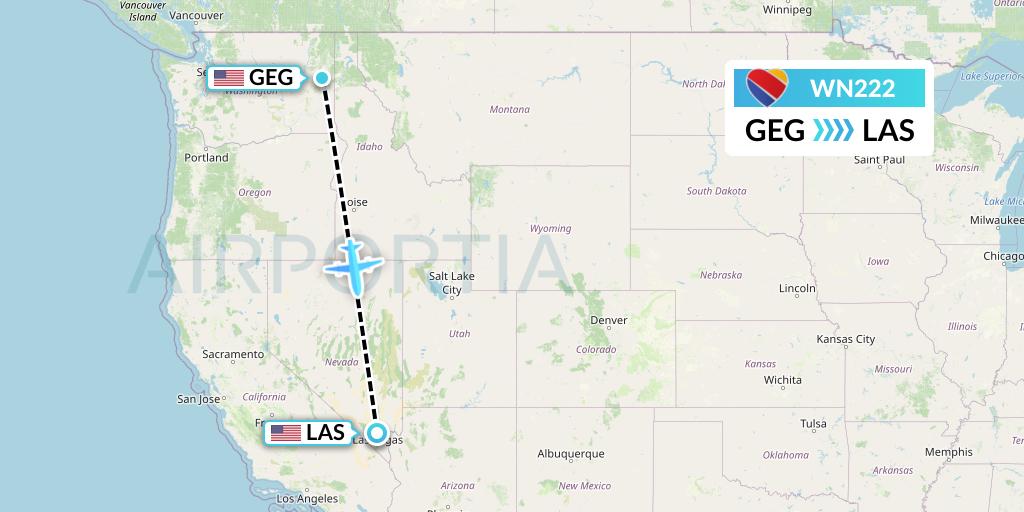 WN222 Southwest Airlines Flight Map: Spokane to Las Vegas