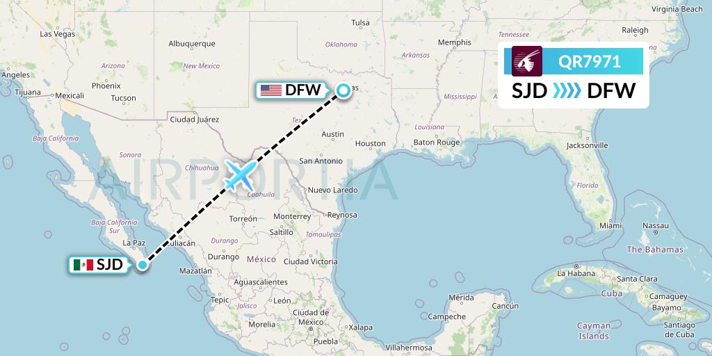 QR7971 Qatar Airways Flight Map: San Jose del Cabo to Dallas