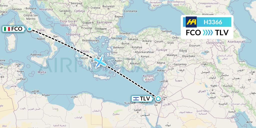 H3366 Harbour Air Flight Map: Rome to Tel Aviv