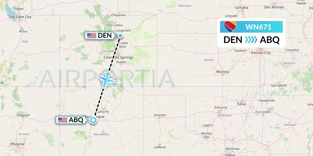 WN671 Southwest Airlines Flight Map: Denver to Albuquerque