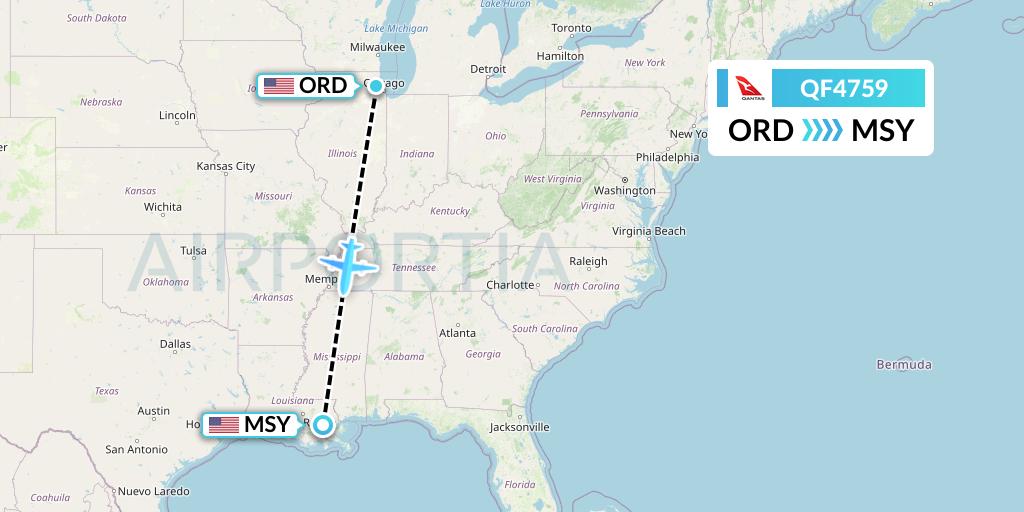 QF4759 Qantas Flight Map: Chicago to New Orleans