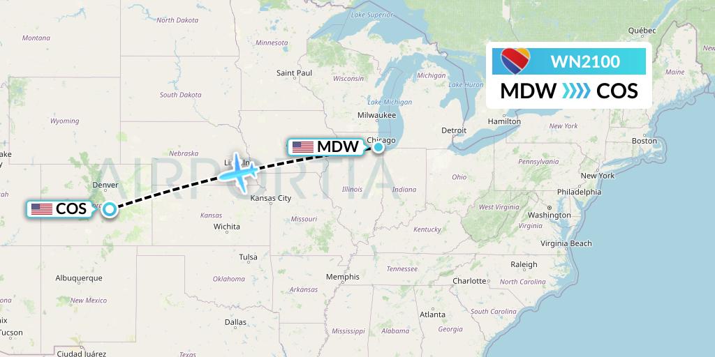 WN2100 Southwest Airlines Flight Map: Chicago to Colorado Springs