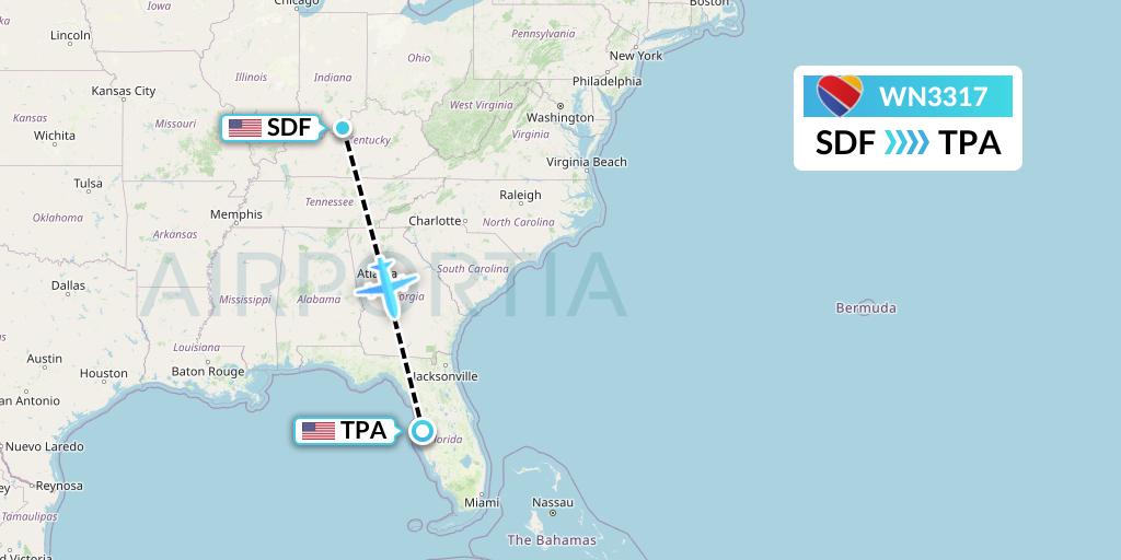 WN3317 Southwest Airlines Flight Map: Louisville to Tampa